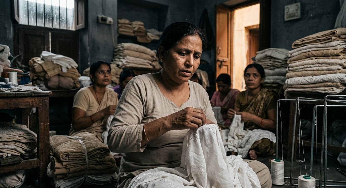 लखनऊ का चिकनकारी उद्योग वैश्विक तनाव के कारण ठप, 5 लाख रोजगार पर संकट।