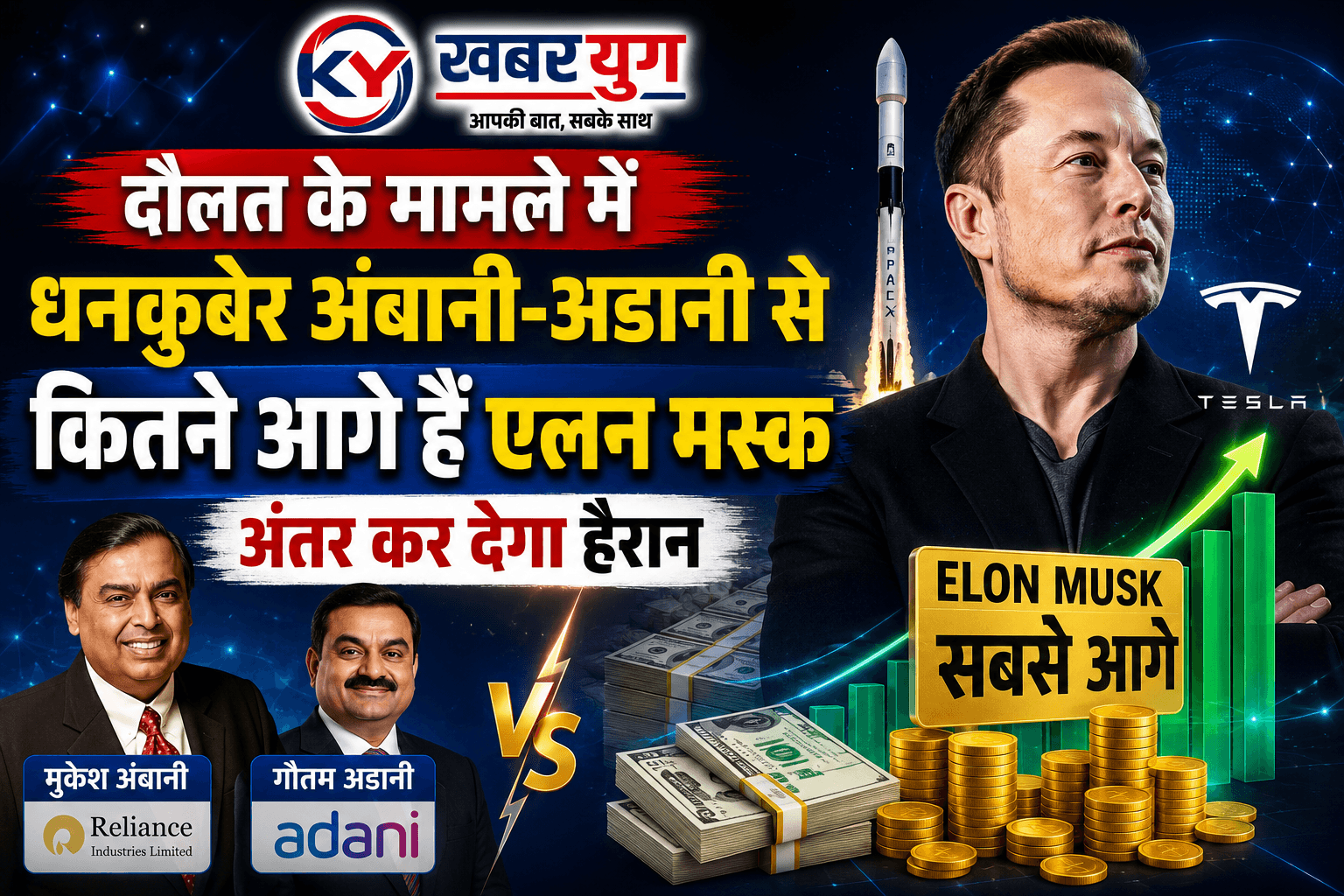 दौलत के मामले में धनकुबेर अंबानी-अडानी से कितने आगे हैं एलन मस्क, अंतर कर देगा हैरान