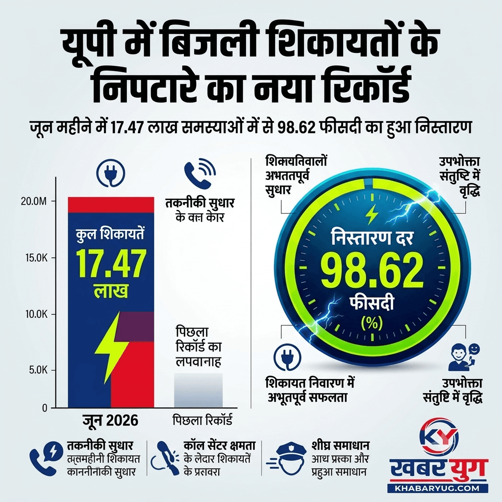 यूपी में बिजली शिकायतों के निपटारे का नया रिकॉर्ड, जून में आईं 17.47 लाख समस्याओं में से 98.62 फीसदी का हुआ निस्तारण