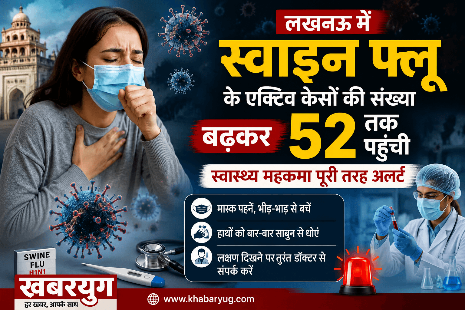 लखनऊ में स्वाइन फ्लू के एक्टिव केसों की संख्या बढ़कर 52 तक पहुंची, स्वास्थ्य महकमा पूरी तरह अलर्ट